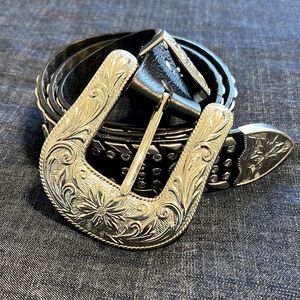 Black leather western belt with rhinestones